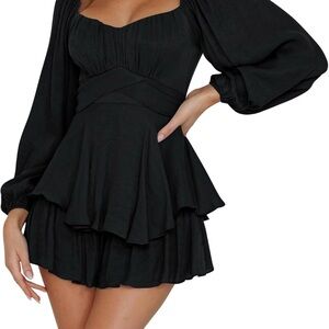 Amazon Black Babydoll Dress with Bishop Sleeves and Sweetheart Neckline